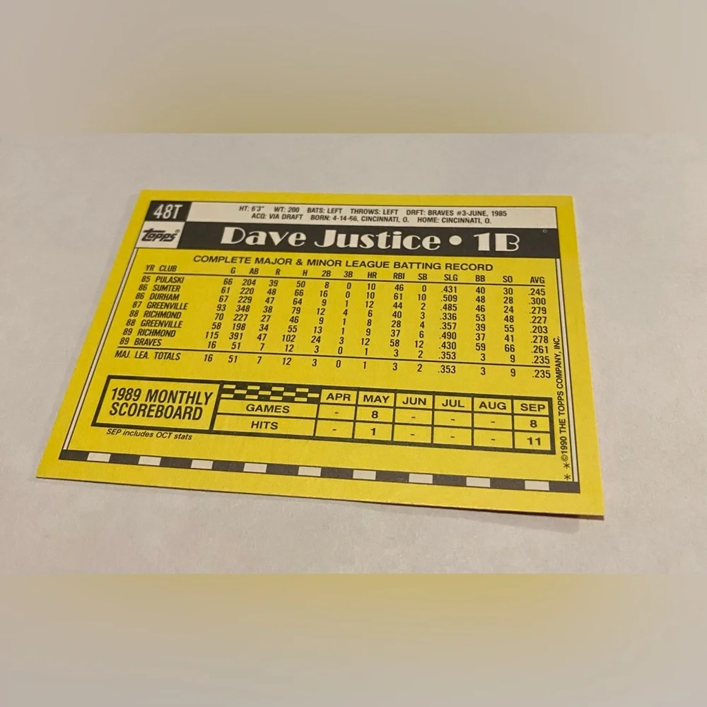Dave Justice RC Rookie Topps Traded Baseball Card Vintage